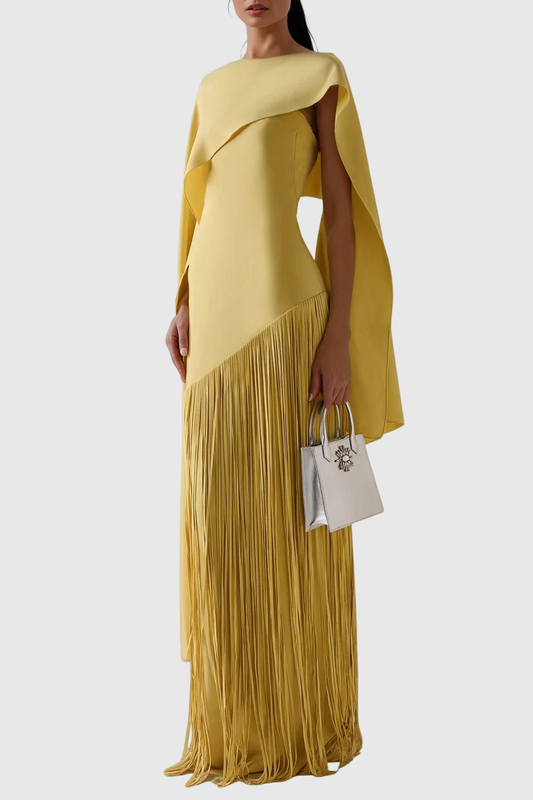 Donaldina Fringe Shawl Maxi Dress