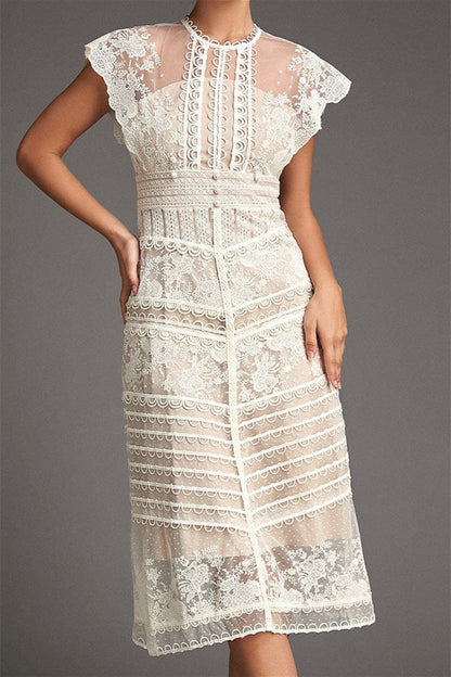 Lydia Flower Embroidered Mesh Midi Dress