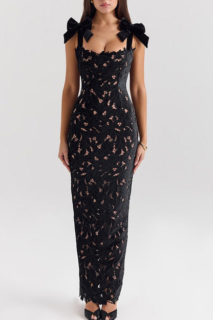 Bow Straps Hollow Out Maxi Dress