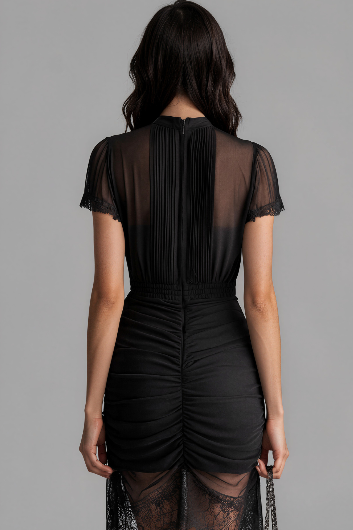 Rora Ruched Lace Mini Dress