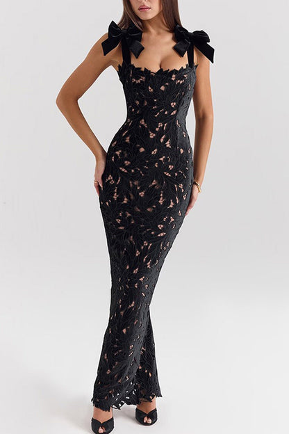 Bow Straps Hollow Out Maxi Dress