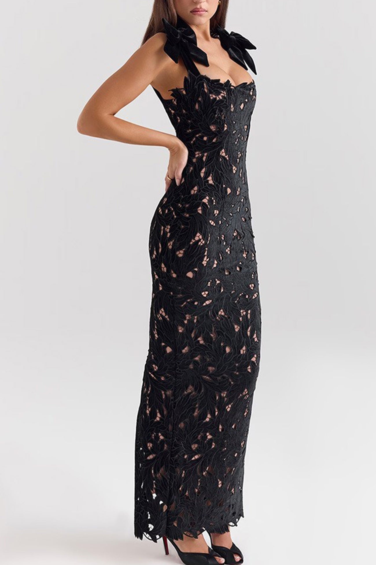 Bow Straps Hollow Out Maxi Dress