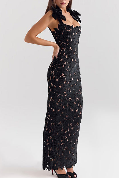 Bow Straps Hollow Out Maxi Dress