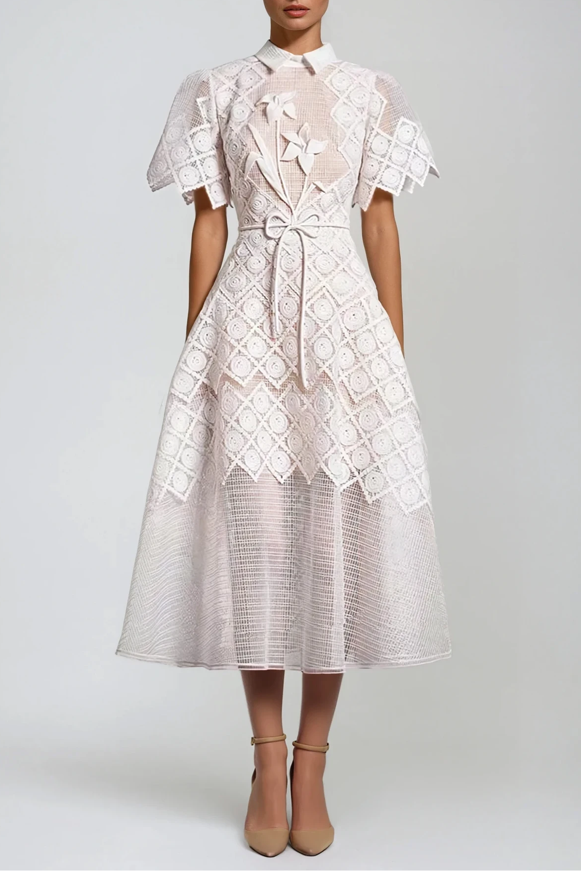 Dimitrios Flower Embroidered Midi Dress