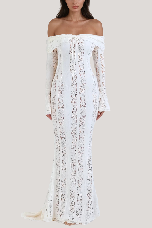Alladitta Lace Off Shoulder Cutout Maxi Dress