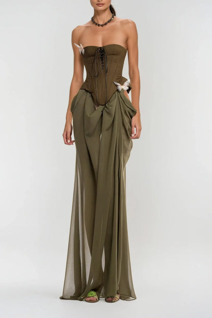 Ardelis Strapless Butterfly Lace Up Skirt Set