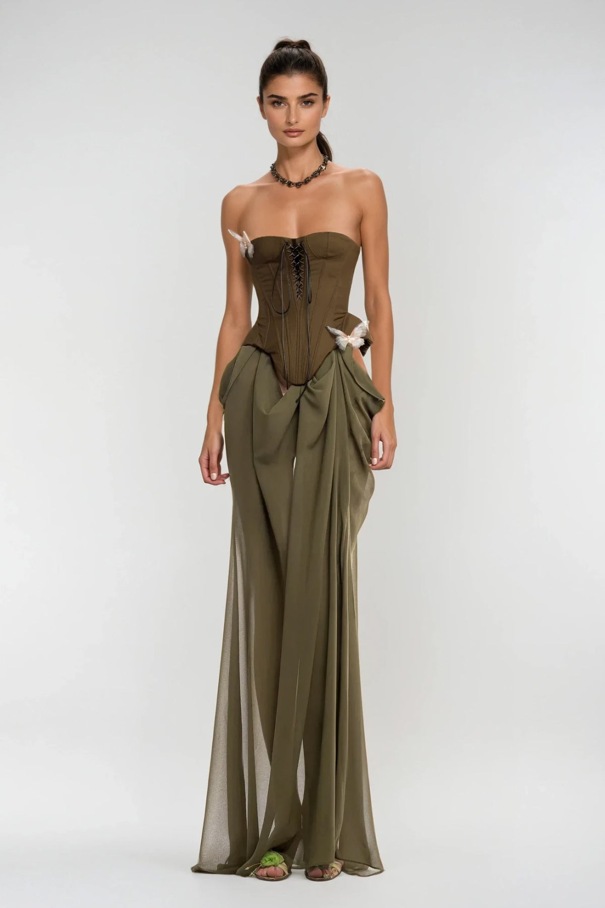 Ardelis Strapless Butterfly Lace Up Skirt Set