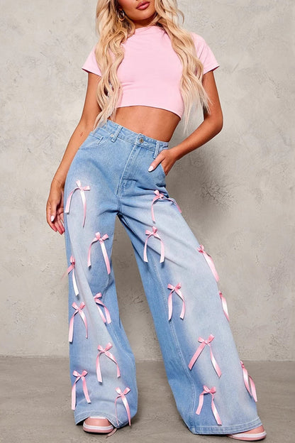 Bow Ribbon High Rise Jeans
