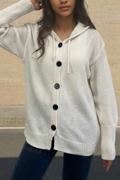 Button-down Knit Hooded Cardigan