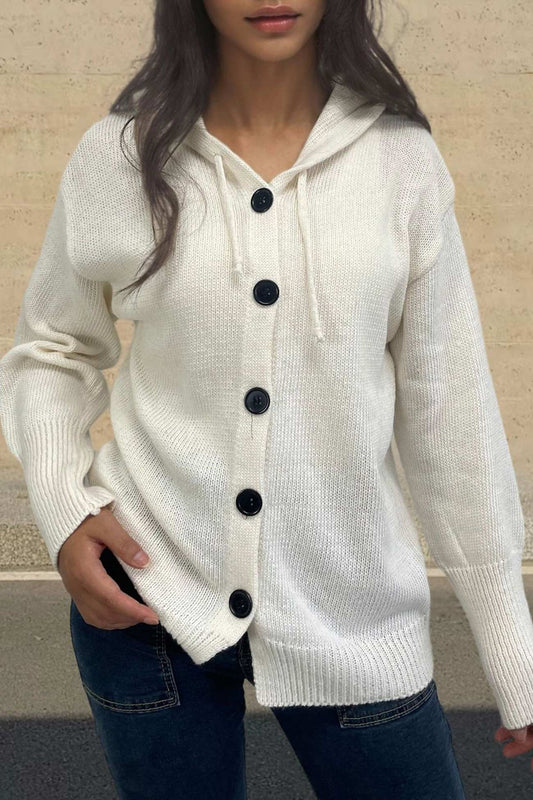 Button-down Knit Hooded Cardigan