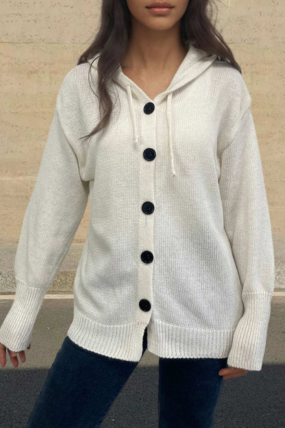 Button-down Knit Hooded Cardigan