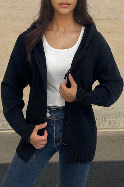 Button-down Knit Hooded Cardigan