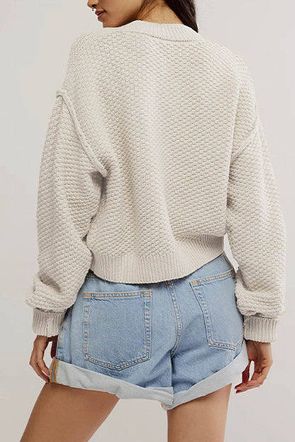 Button-down Long Sleeve Crop Cardigan