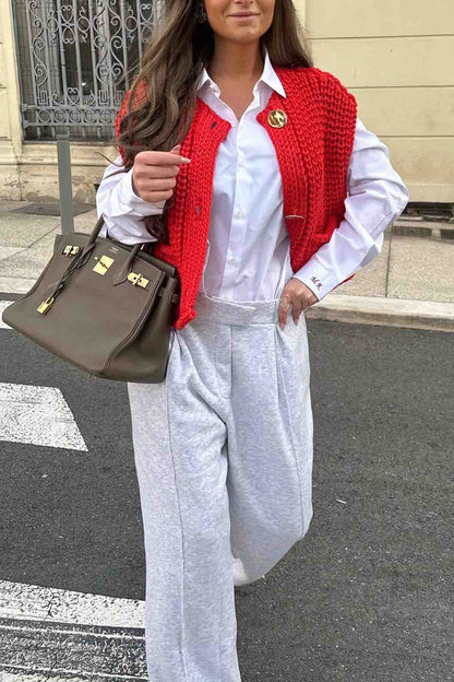 Button Front Sleeveless Pocket Knit Cardigan