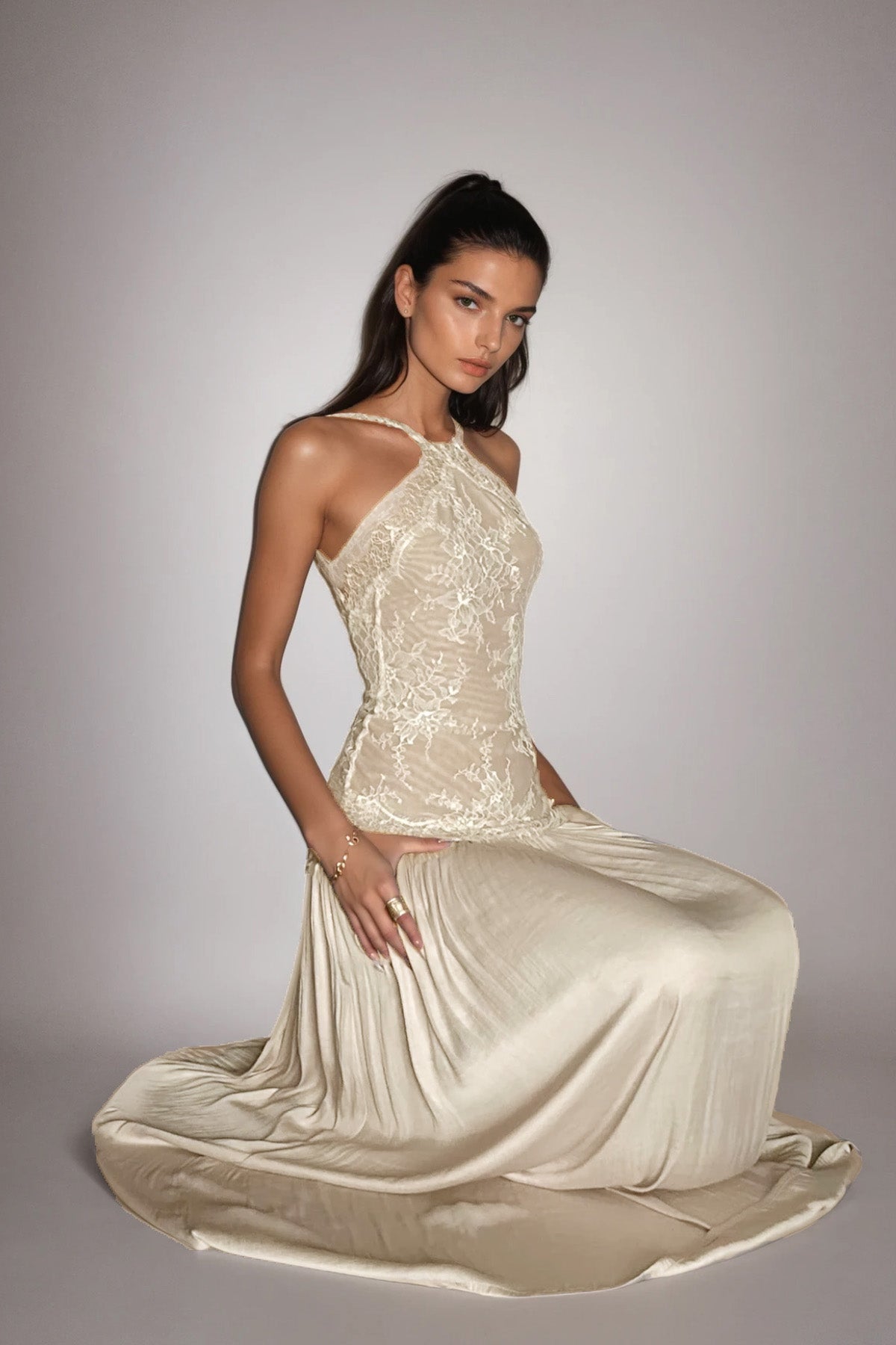 Cadwalader Lace Floral Ruch Maxi Dress