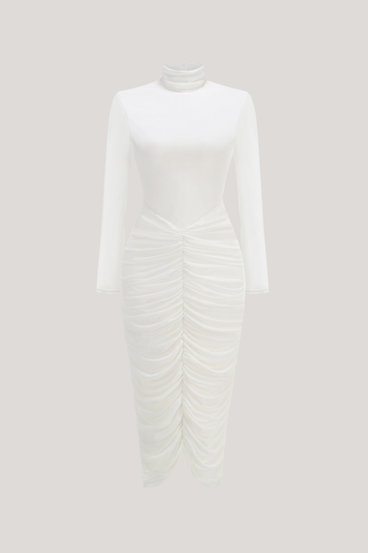 Cesarina High Neck Ruch Midi Dress
