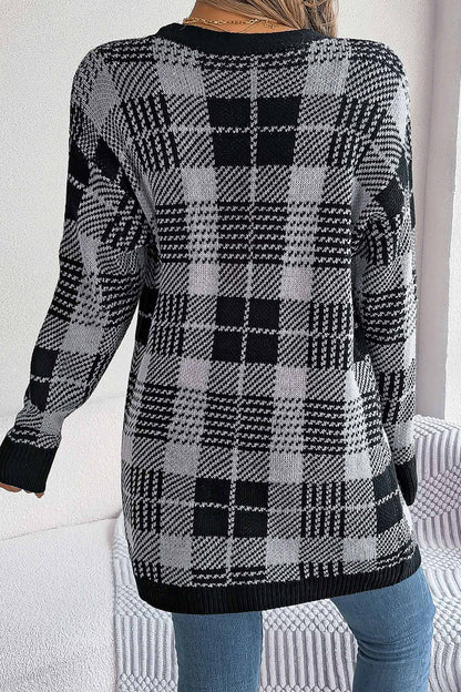 Contrast Plaid Open Front Cardigan