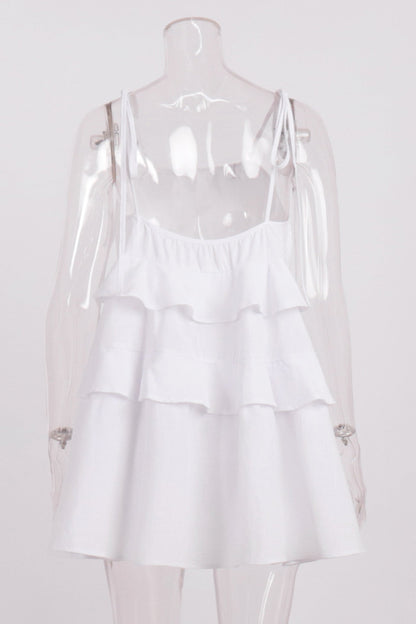 Cotton Tie-straps Tiered Cami Babydoll Dress