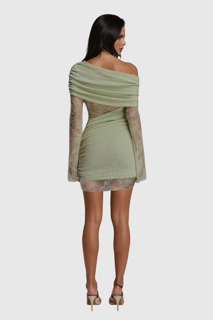 Dagrun Knit Ruch Lace Mini Dress