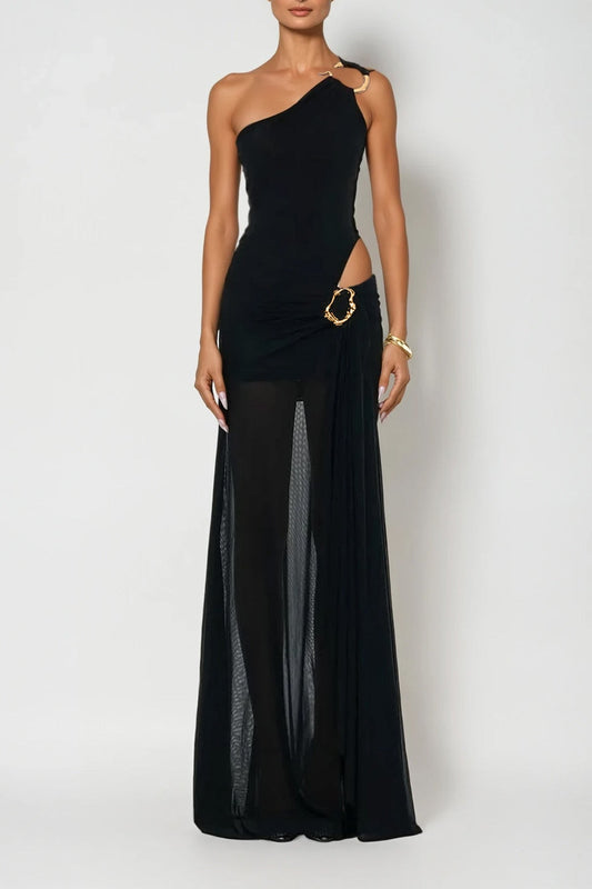 Dazbog One Shoulder Cutout Asymmetric Maxi Dress