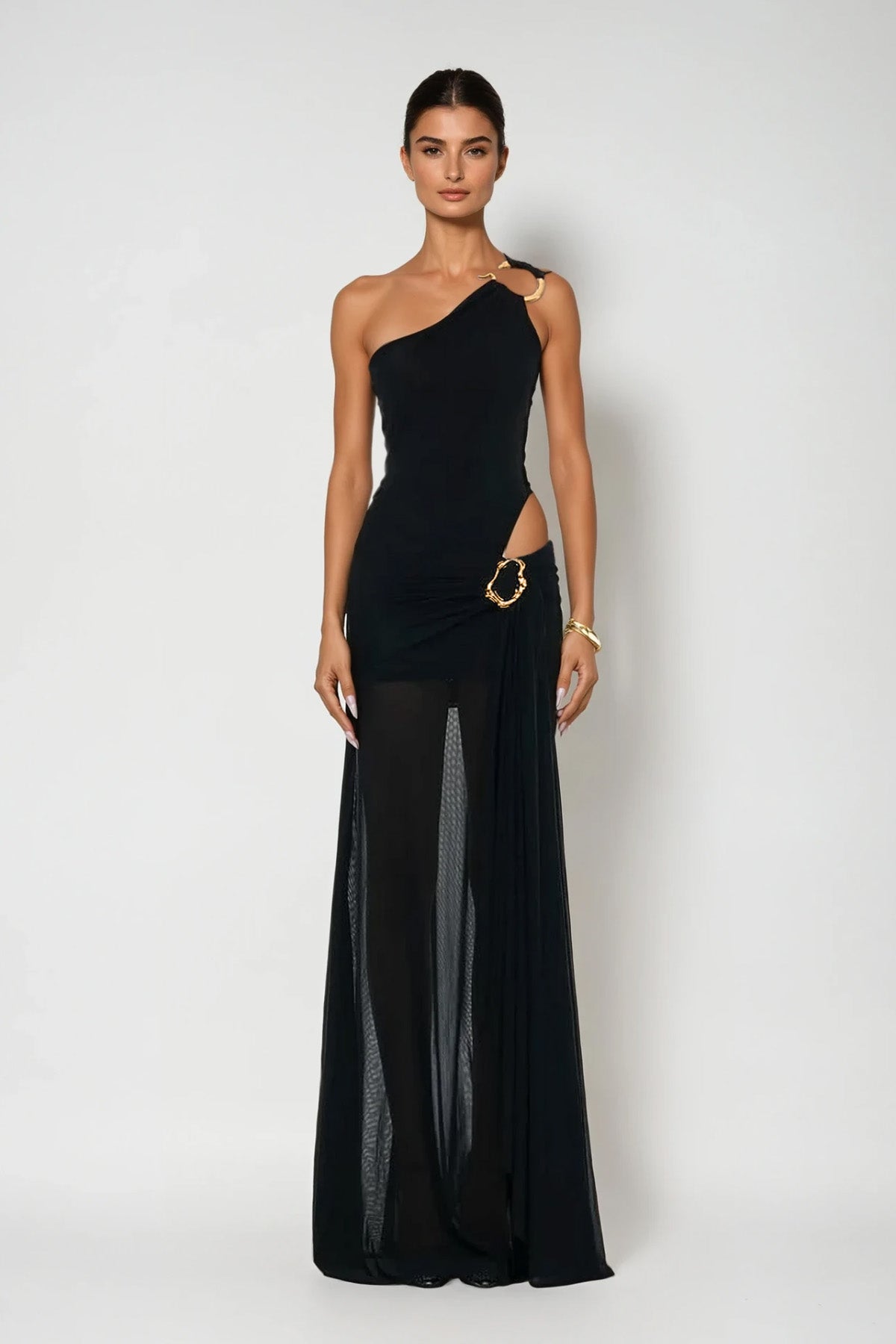 Dazbog One Shoulder Cutout Asymmetric Maxi Dress