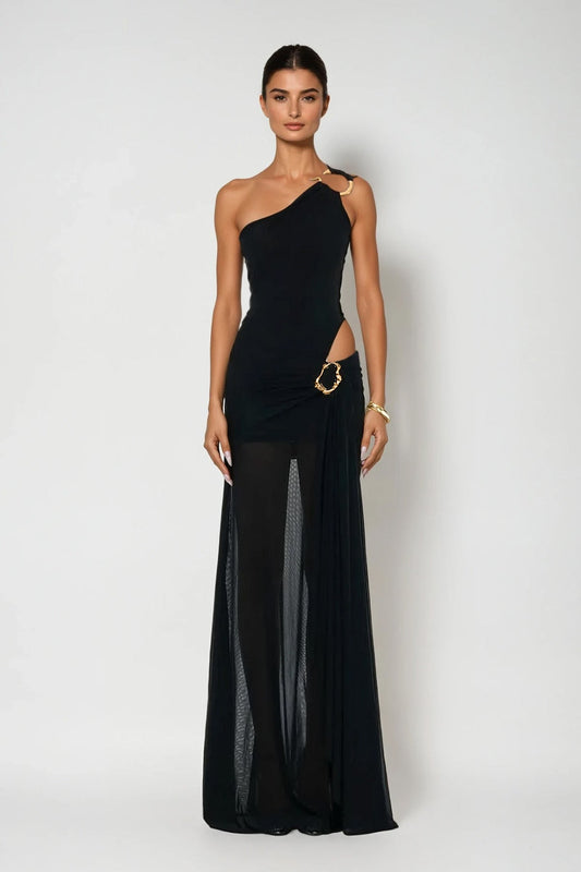 Dazbog One Shoulder Cutout Asymmetric Maxi Dress