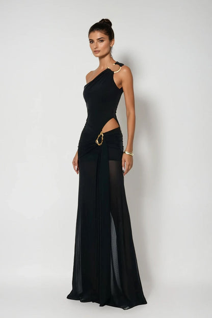 Dazbog One Shoulder Cutout Asymmetric Maxi Dress