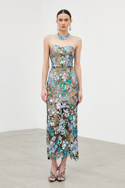Denica Mesh Sequin Maxi Dress