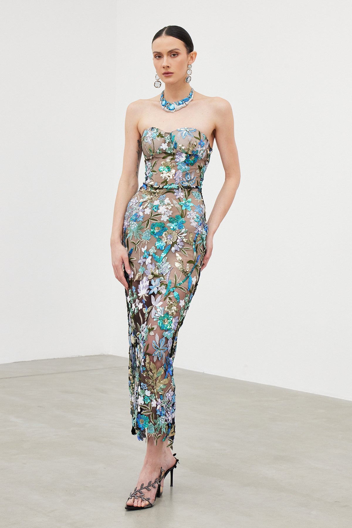 Denica Mesh Sequin Maxi Dress