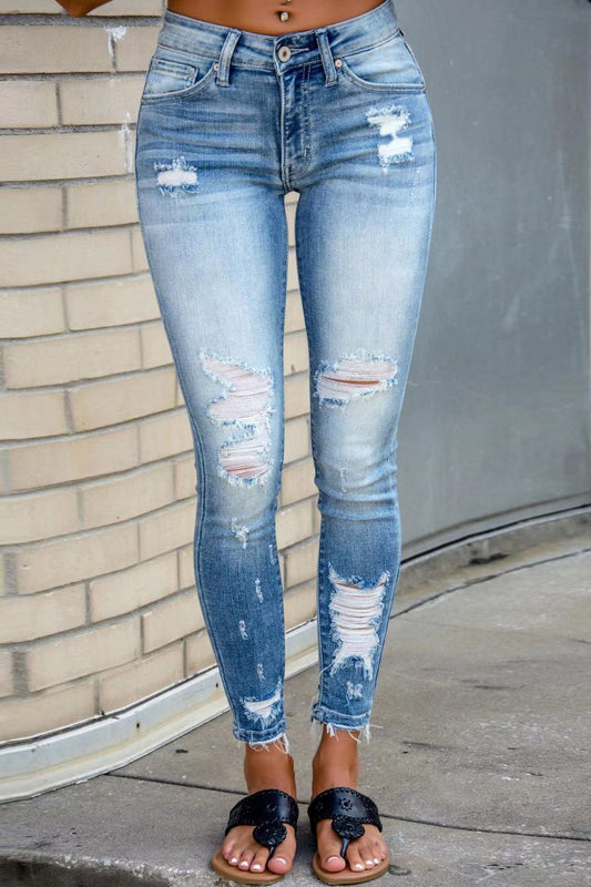 Distressed Mid-rise Bodycon Jeans