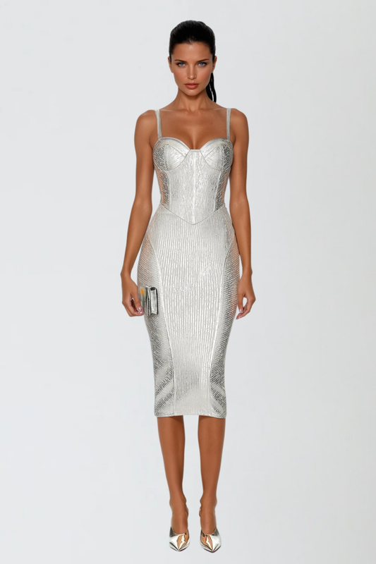 Doruk Metallic Bandage Midi Dress