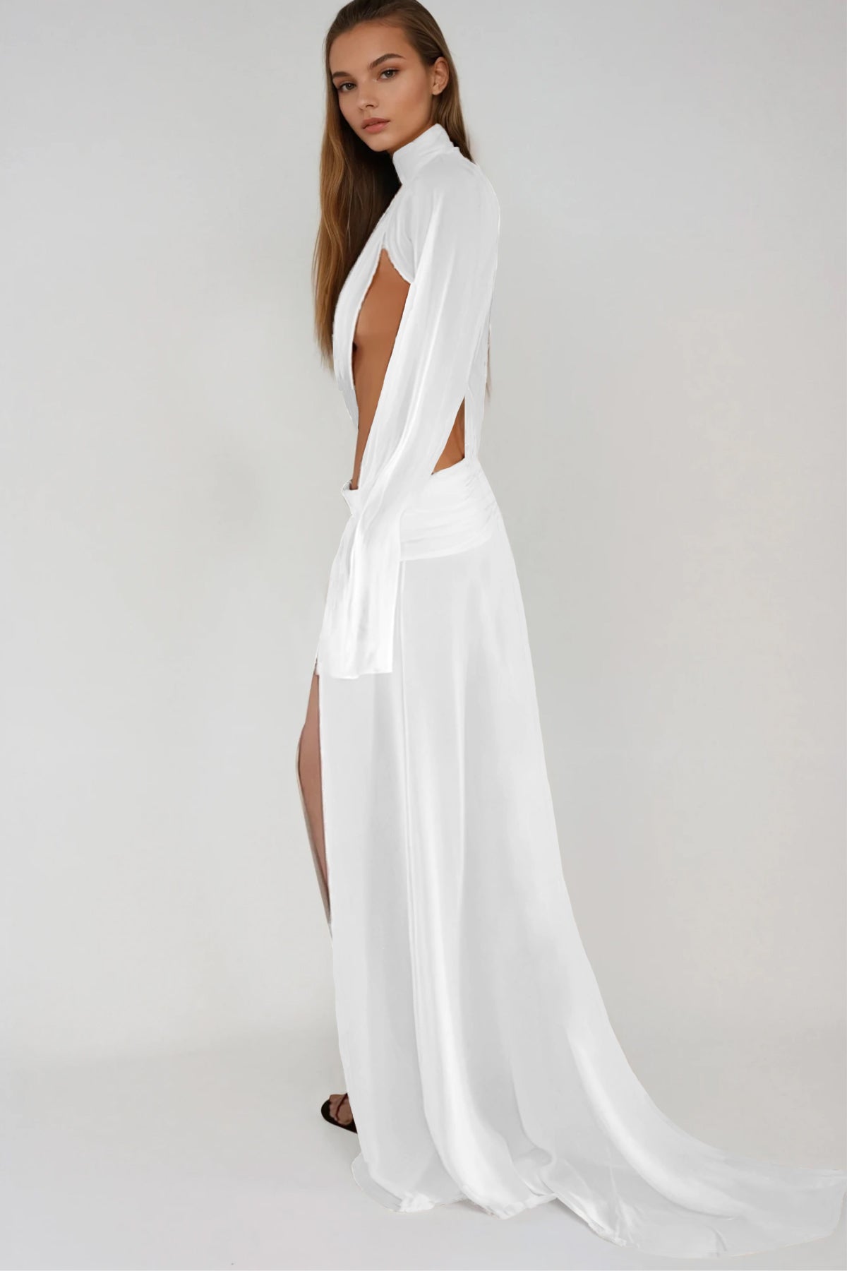 Dzhokhar Cutout Ruch Split Maxi Dress