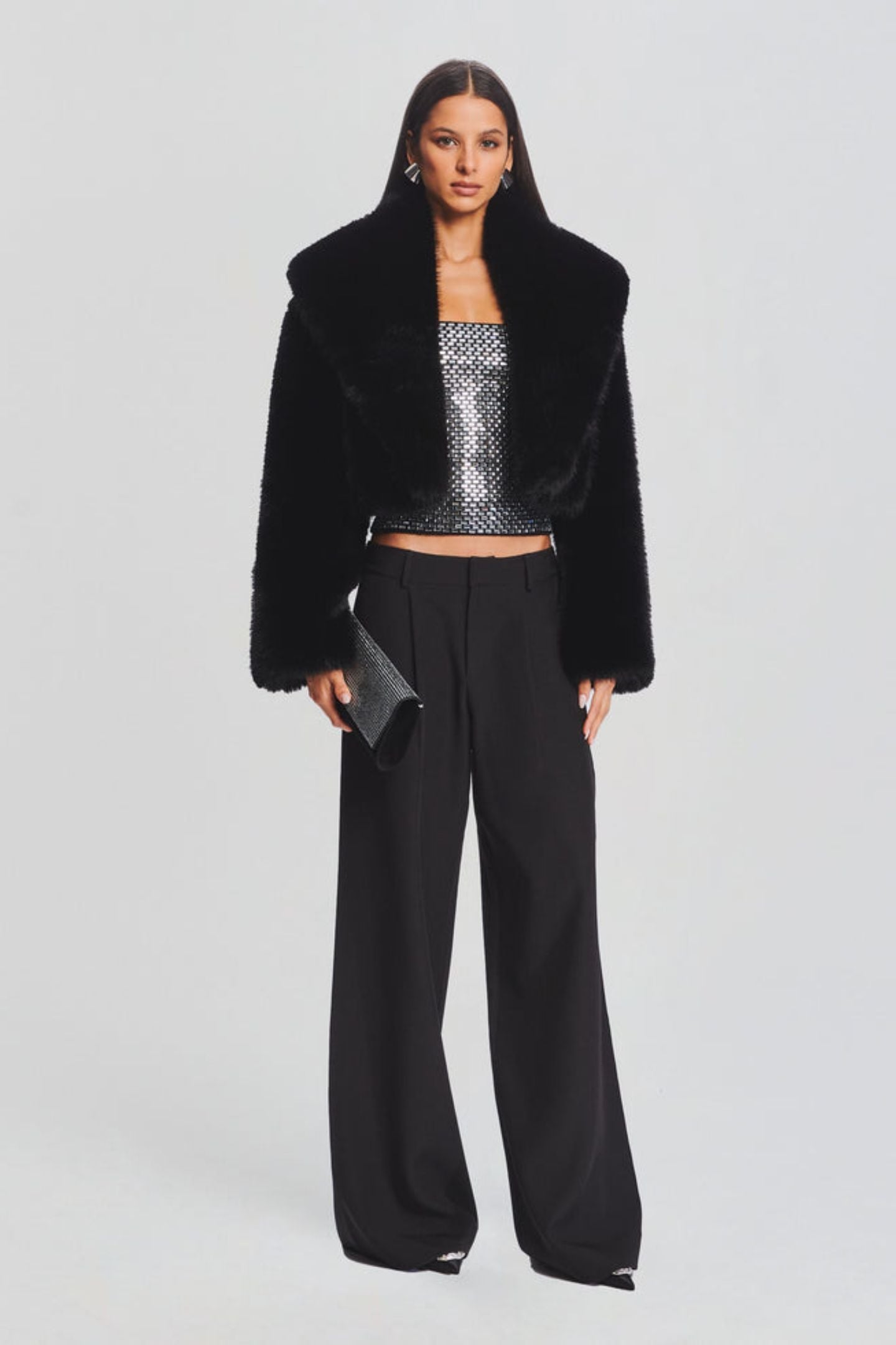 Maud Cropped Shawl Collar Faux Fur Jacket