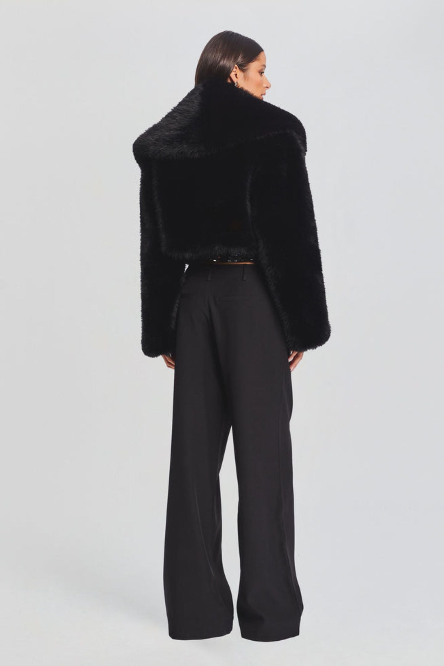 Maud Cropped Shawl Collar Faux Fur Jacket