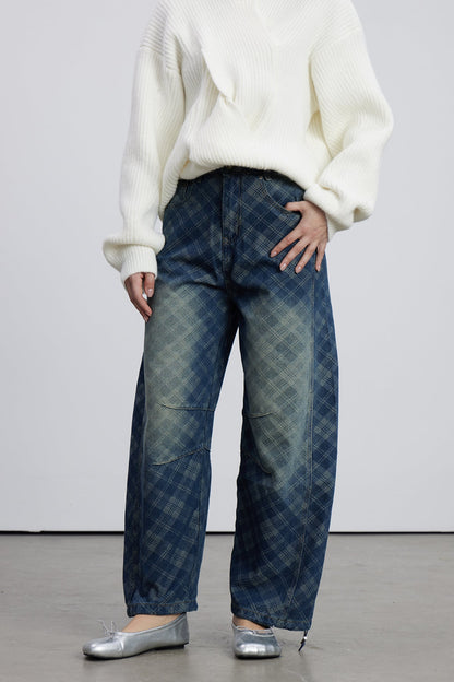 Emelia Grid Barrel Jeans