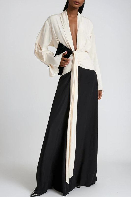 Faivish Tie Up Plunge Fringe Dress