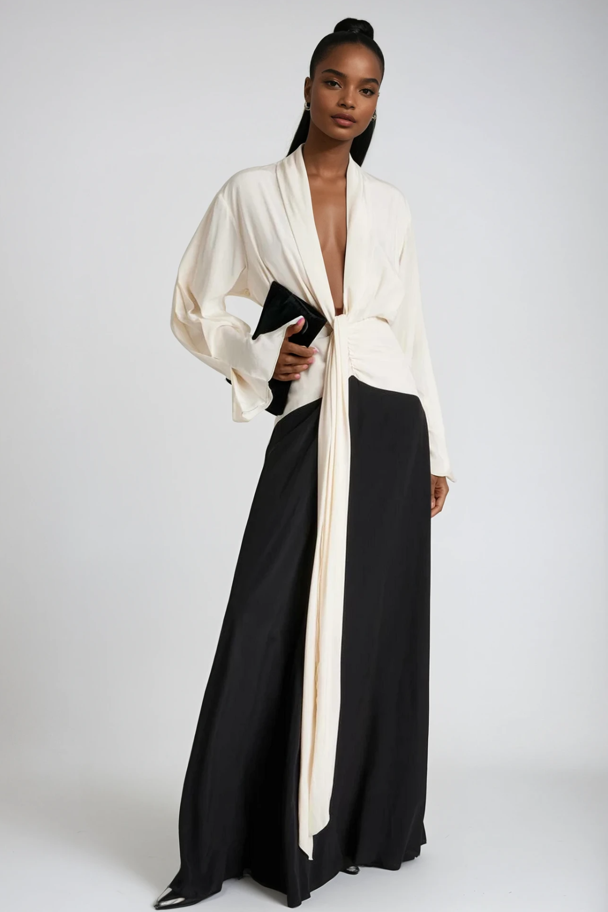 Faivish Tie Up Plunge Fringe Dress