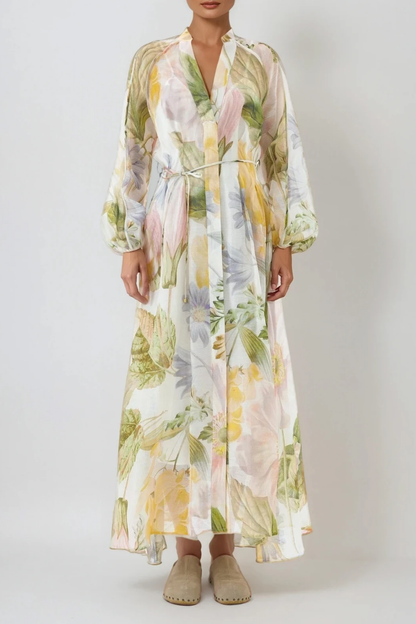 Fatin Balloon Sleeve Floral Maxi Dress