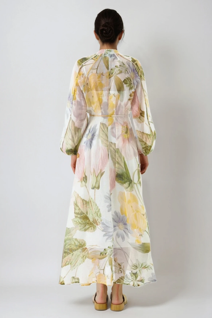 Fatin Balloon Sleeve Floral Maxi Dress