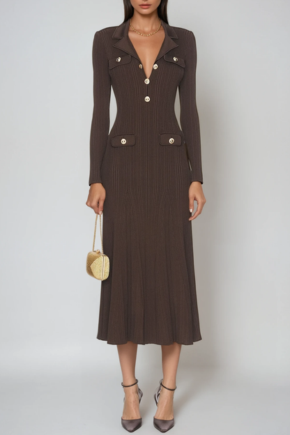 Faustin V Neck Button Knit Midi Dress