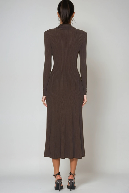Faustin V Neck Button Knit Midi Dress