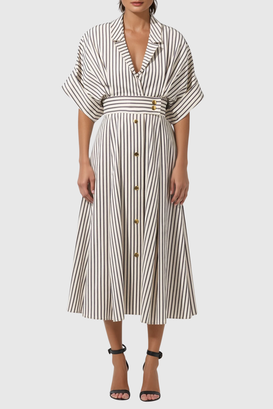 Fausto V Neck Stripe Midi Shirt Dress