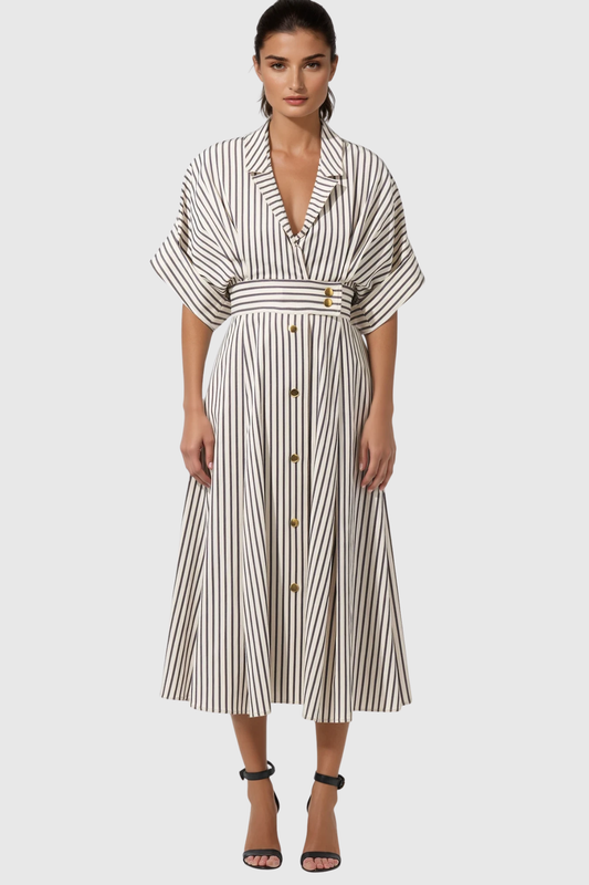 Fausto V Neck Stripe Midi Shirt Dress
