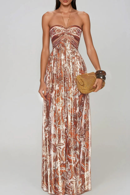 Fester Halter Neck Paisley Cutout Maxi Dress