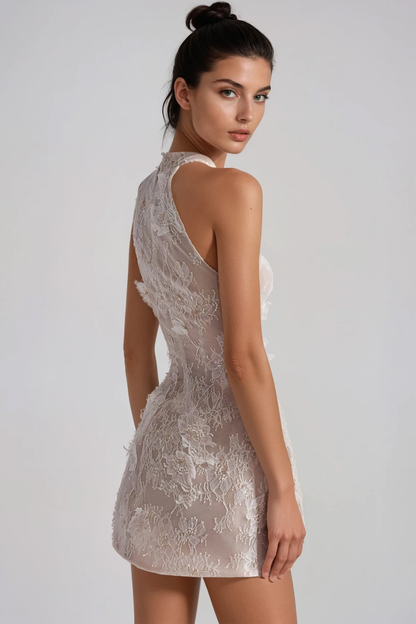 Filippa Flower Lace Mini Dress In Apricot