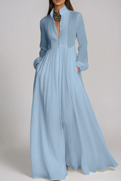 Fizza Plunge Ruch Maxi Dress In Blue