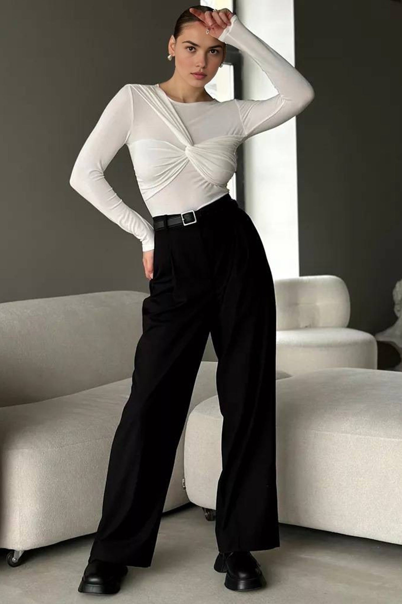 Front Twisted Long Sleeve Modal Top