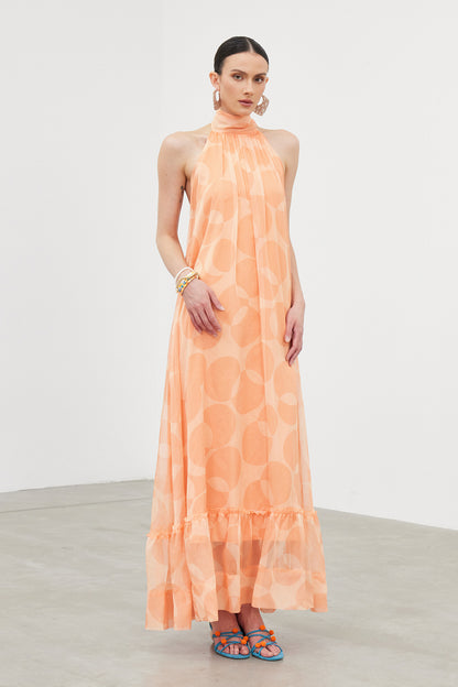 Iban Halter Neck Ruffle Maxi Dress