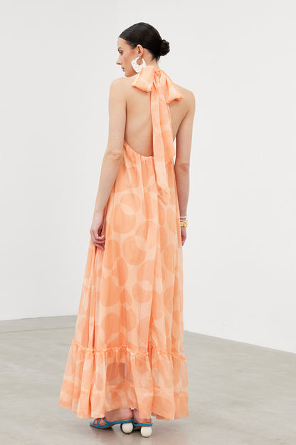 Iban Halter Neck Ruffle Maxi Dress