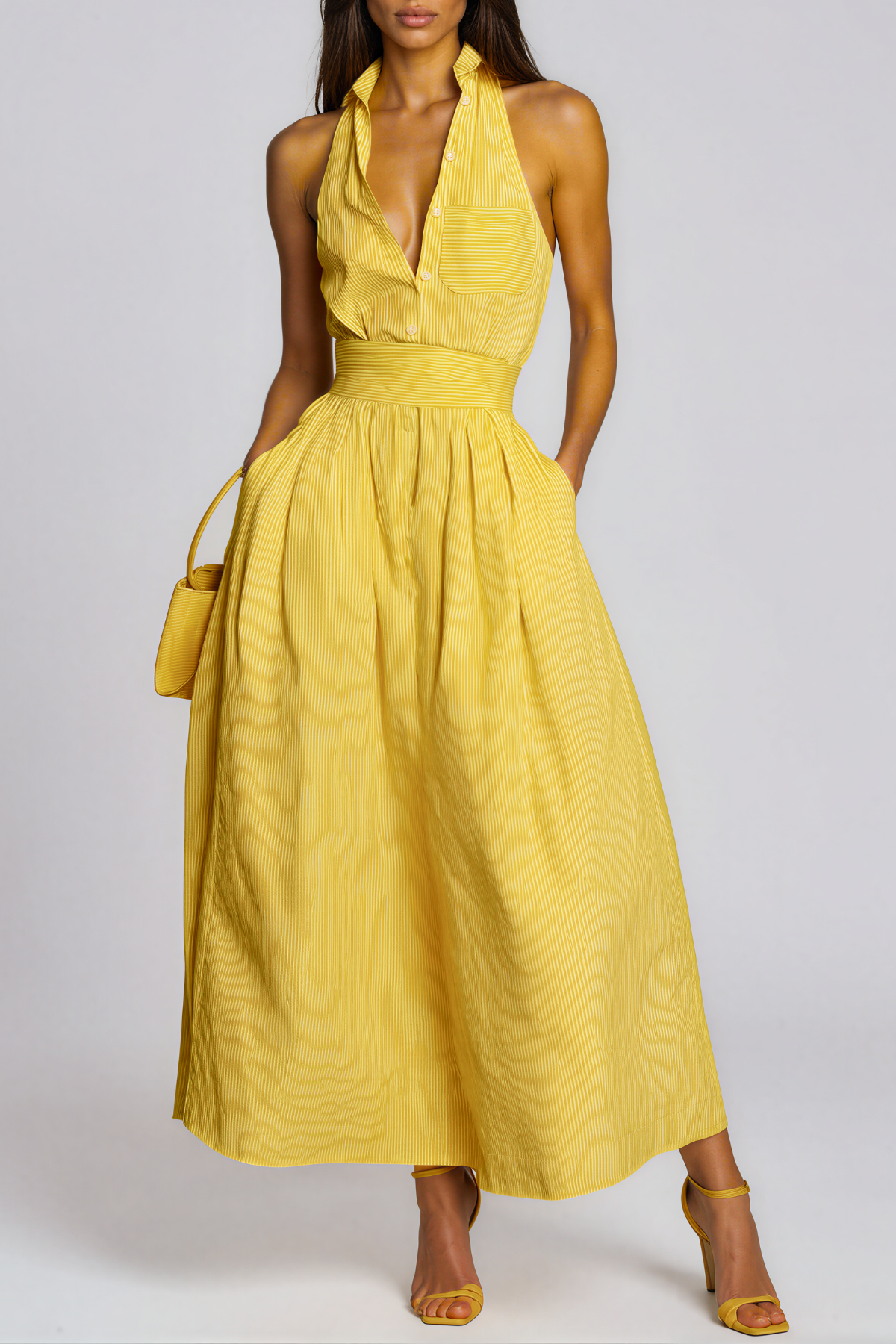 Irnerius Halter Neck Stripe Maxi Dress